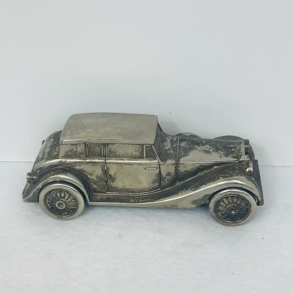Vintage 1937 Rolls Royce Phantom Metal Coin Bank Silver Tone Die Cast Car 5.5in